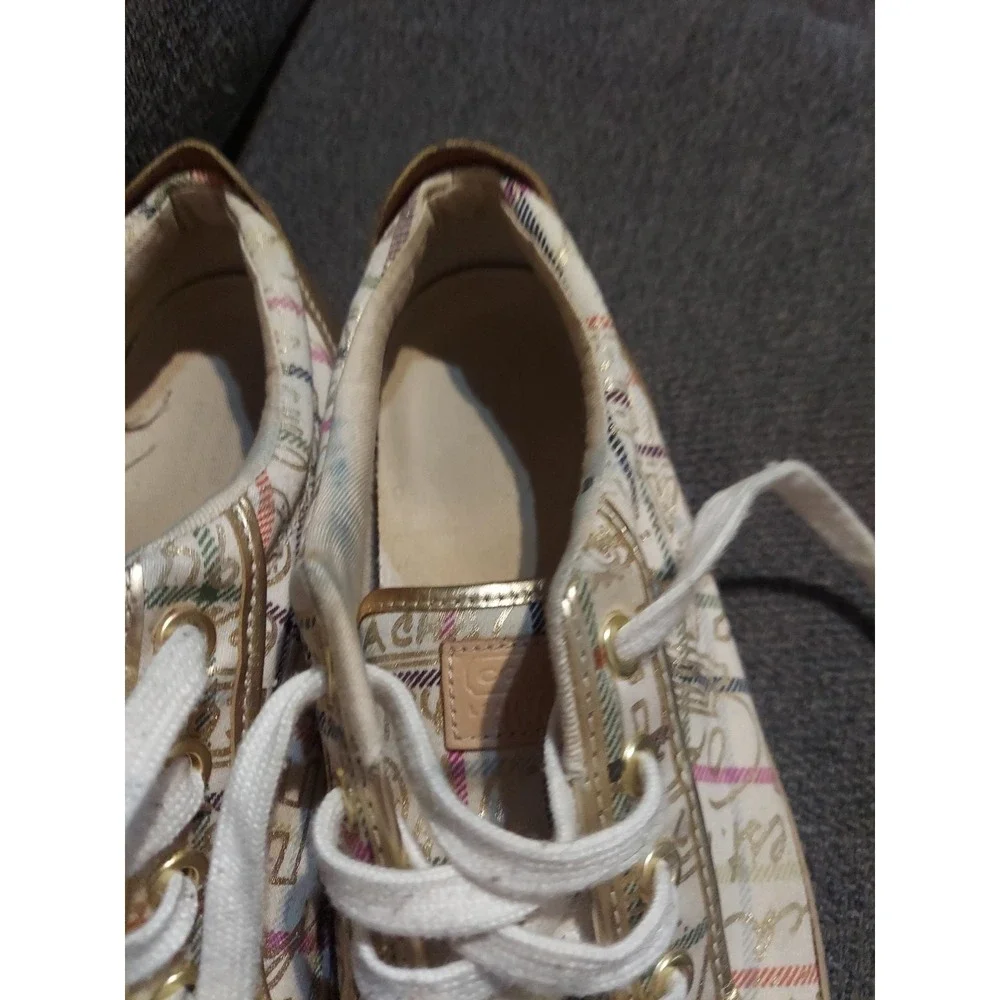Coach Women's Size 8.5B Barrett Cream Gold Plaid Lace-Up Low Top Sneakers‎ Y2k